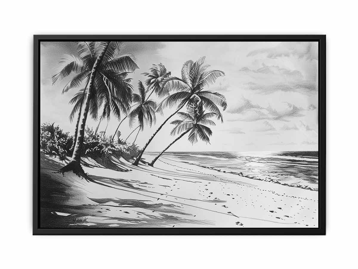 Beach Shore  balck & white  Canvas Art Print
