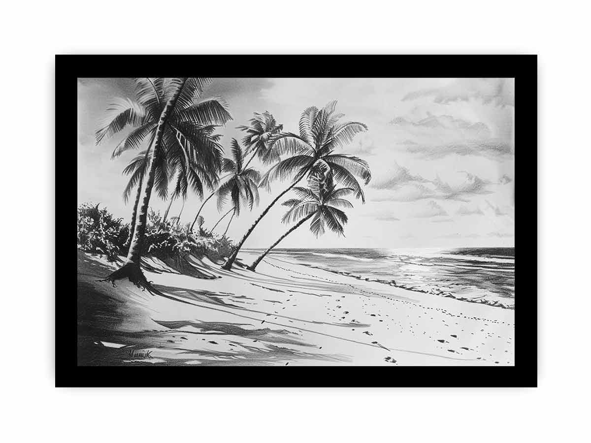 Beach Shore  balck & white  Canvas Art Print