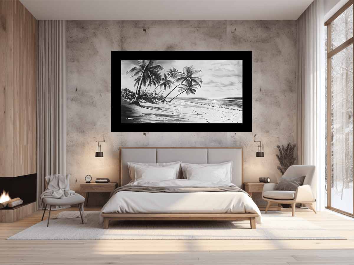 Beach Shore  balck & white  Canvas Art Print