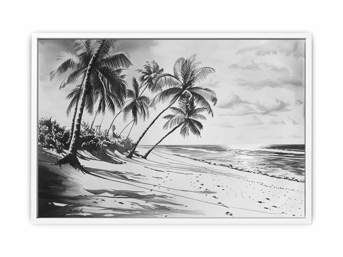 Beach Shore  balck & white  Canvas Art Print