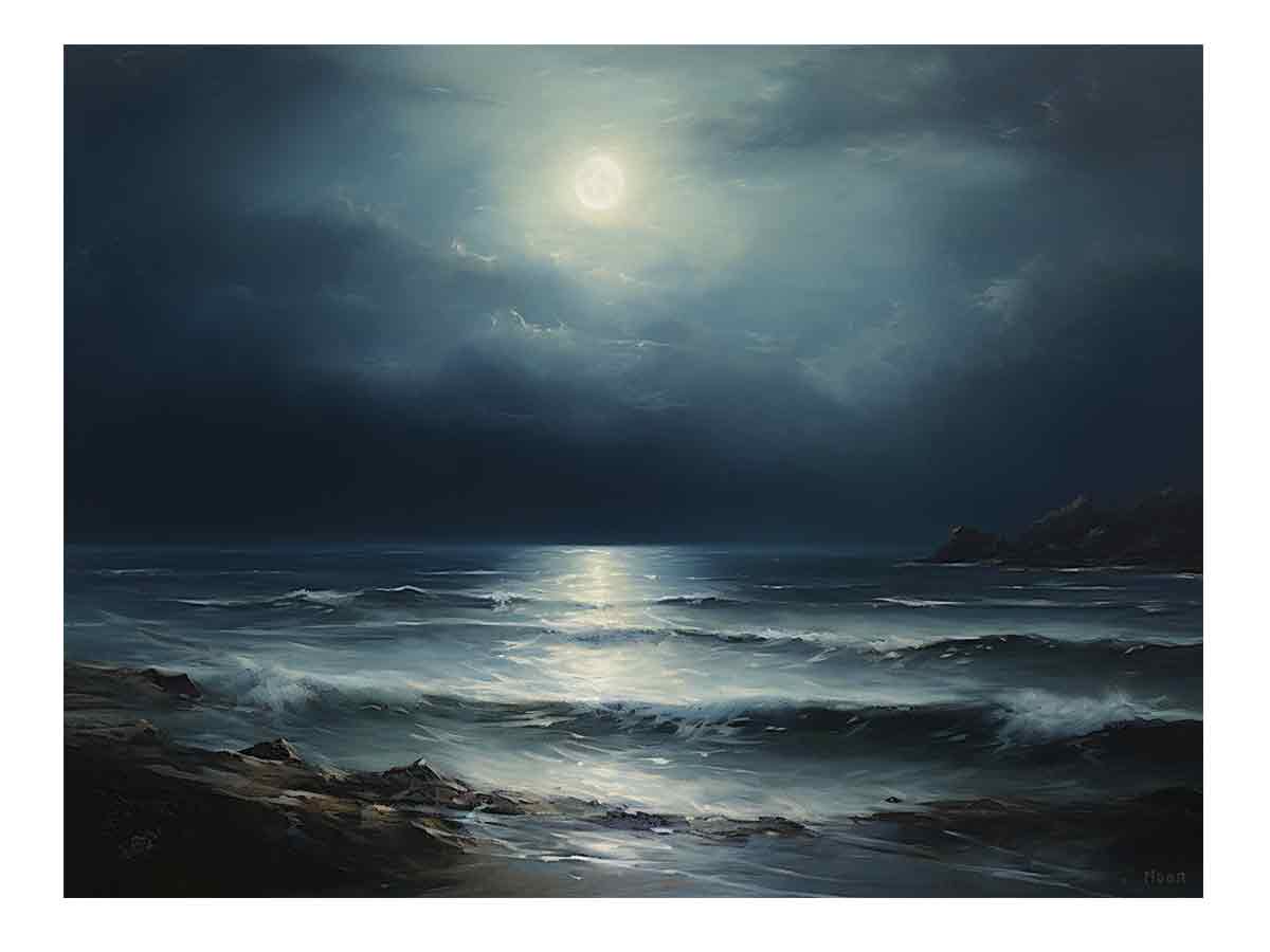 Moon and beach  Canvas painting & Art Print