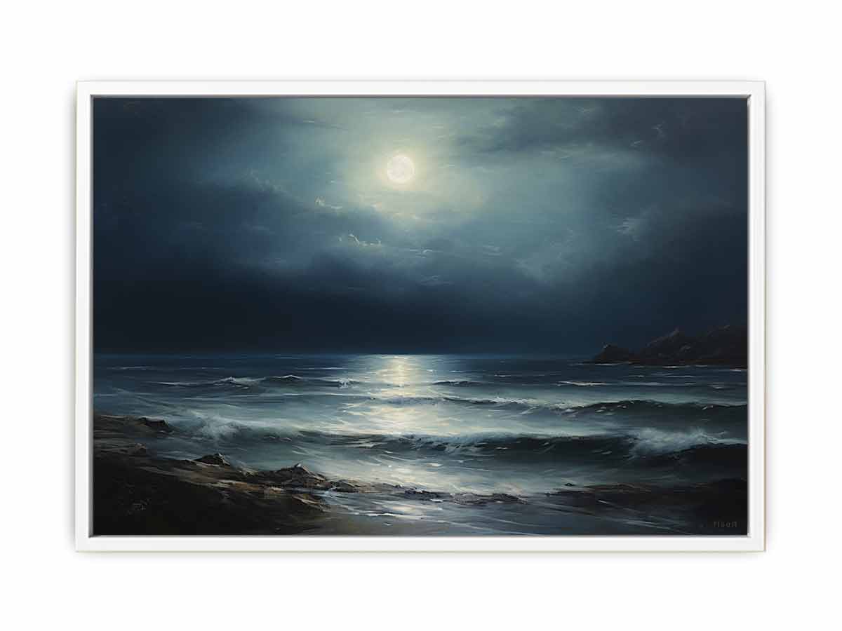 Moon and beach  Canvas painting & Art Print