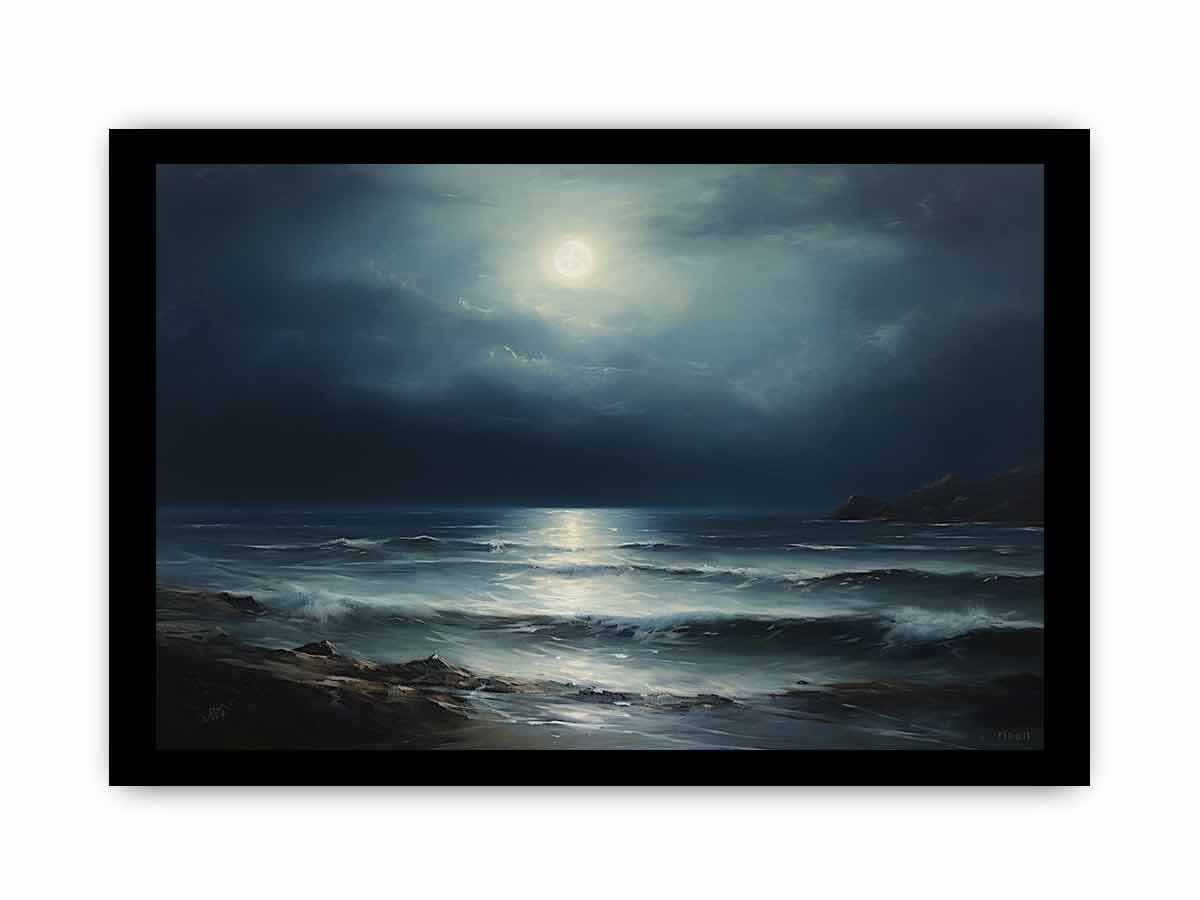 Moon and beach  Canvas painting & Art Print