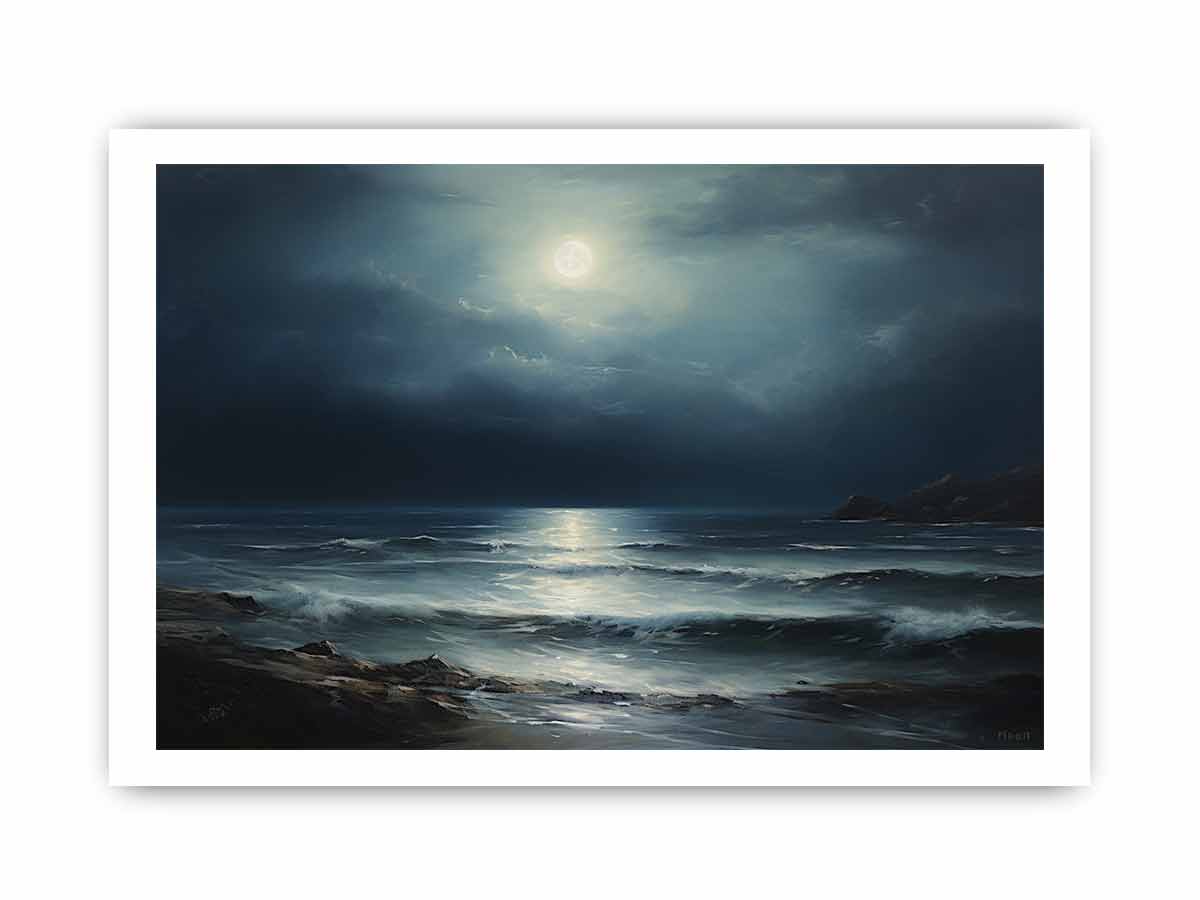 Moon and beach  Canvas painting & Art Print