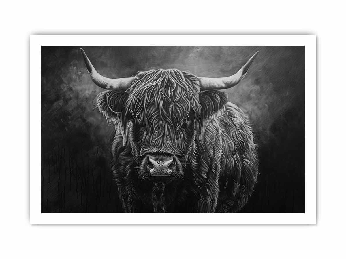 Highland Cow Black & white Canvas Print