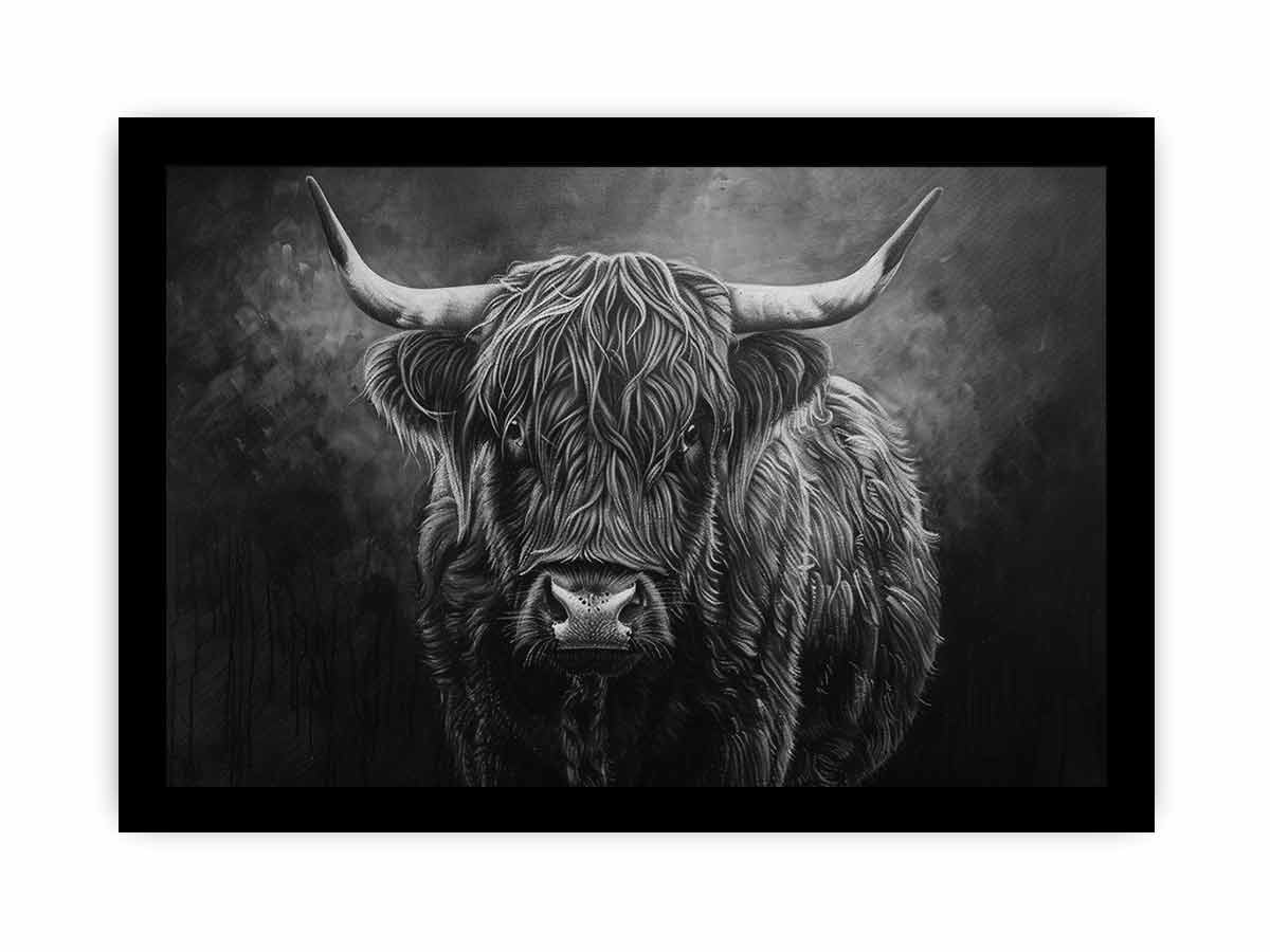Highland Cow Black & white Canvas Print