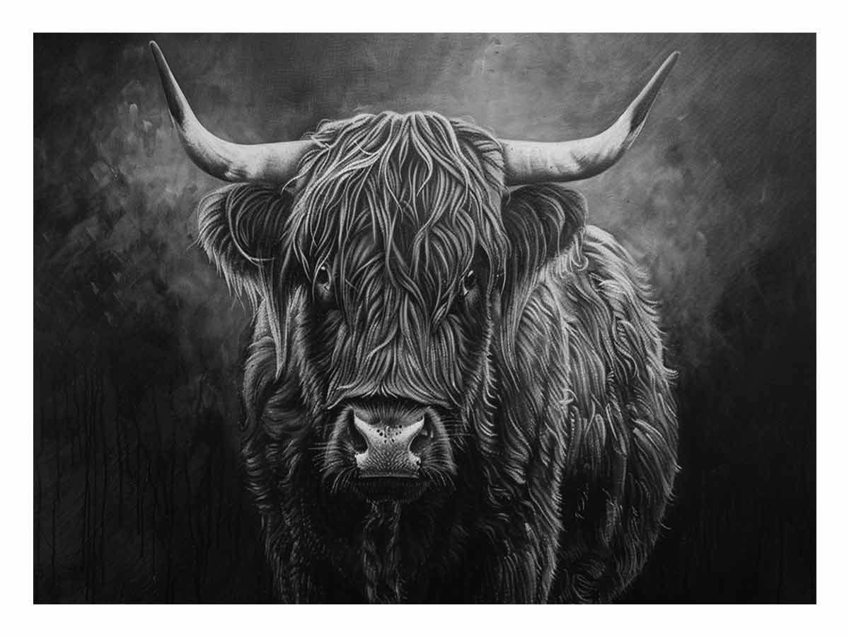 Highland Cow Black & white Canvas Print