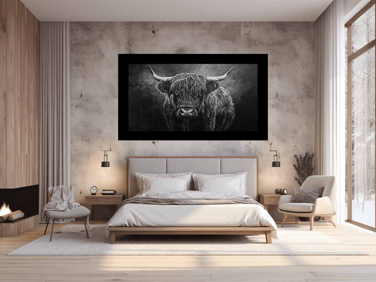 Highland Cow Black & white Canvas Print