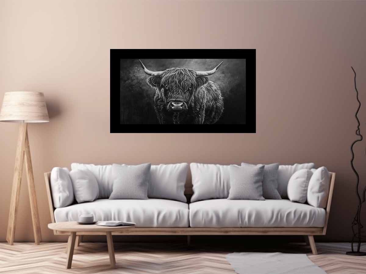 Highland Cow Black & white Canvas Print