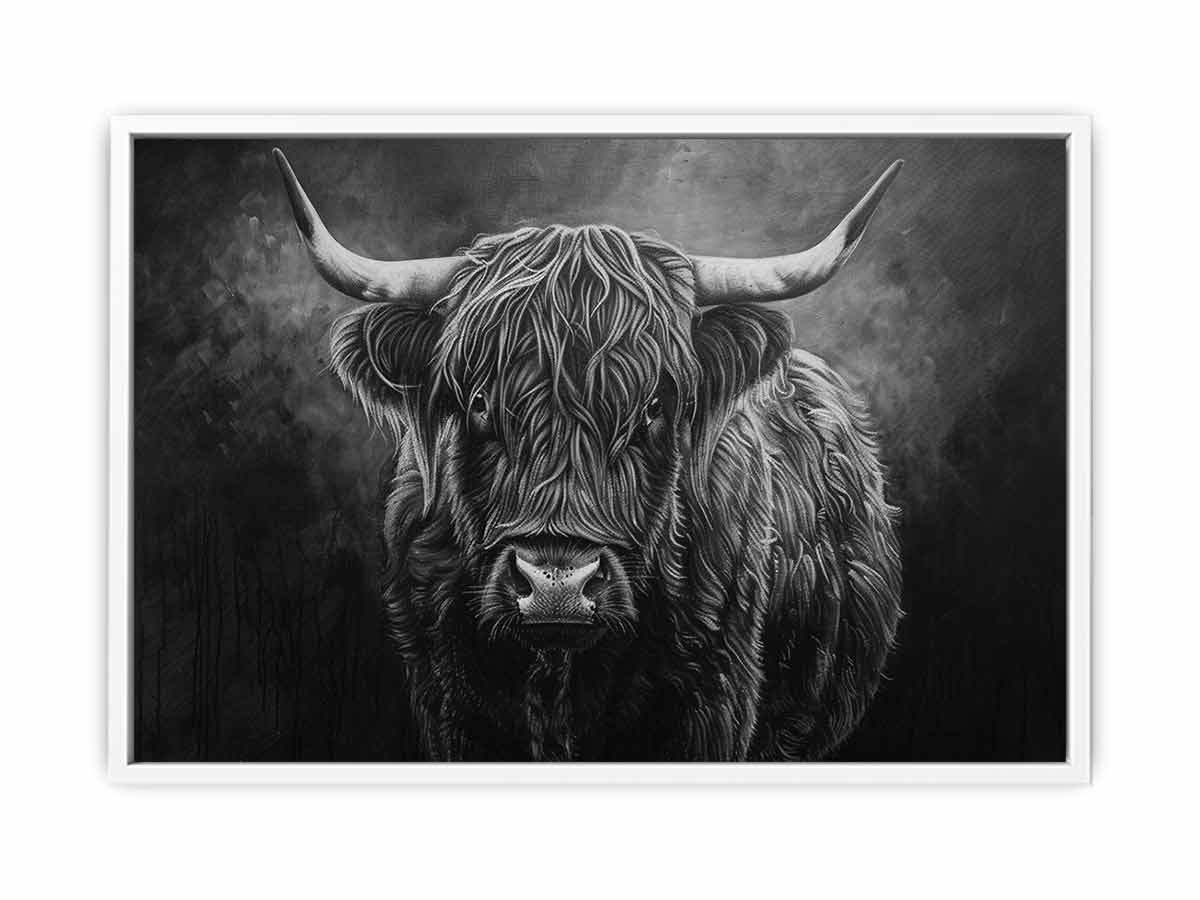 Highland Cow Black & white Canvas Print