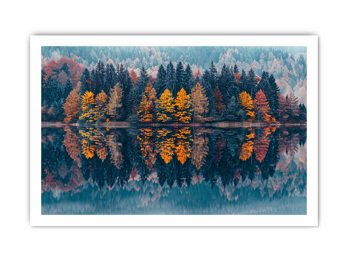 Autum  Forest Lake Canvas painting Print