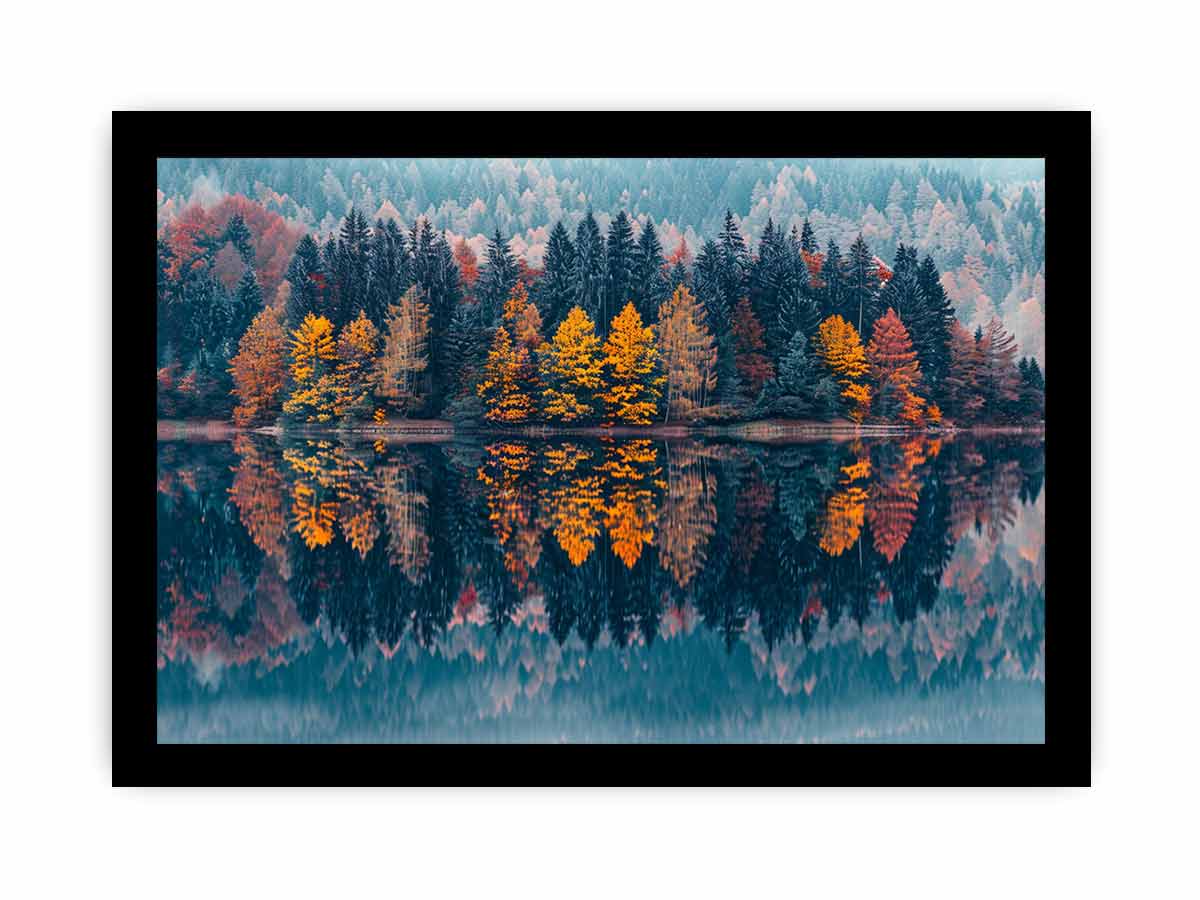 Autum  Forest Lake Canvas painting Print