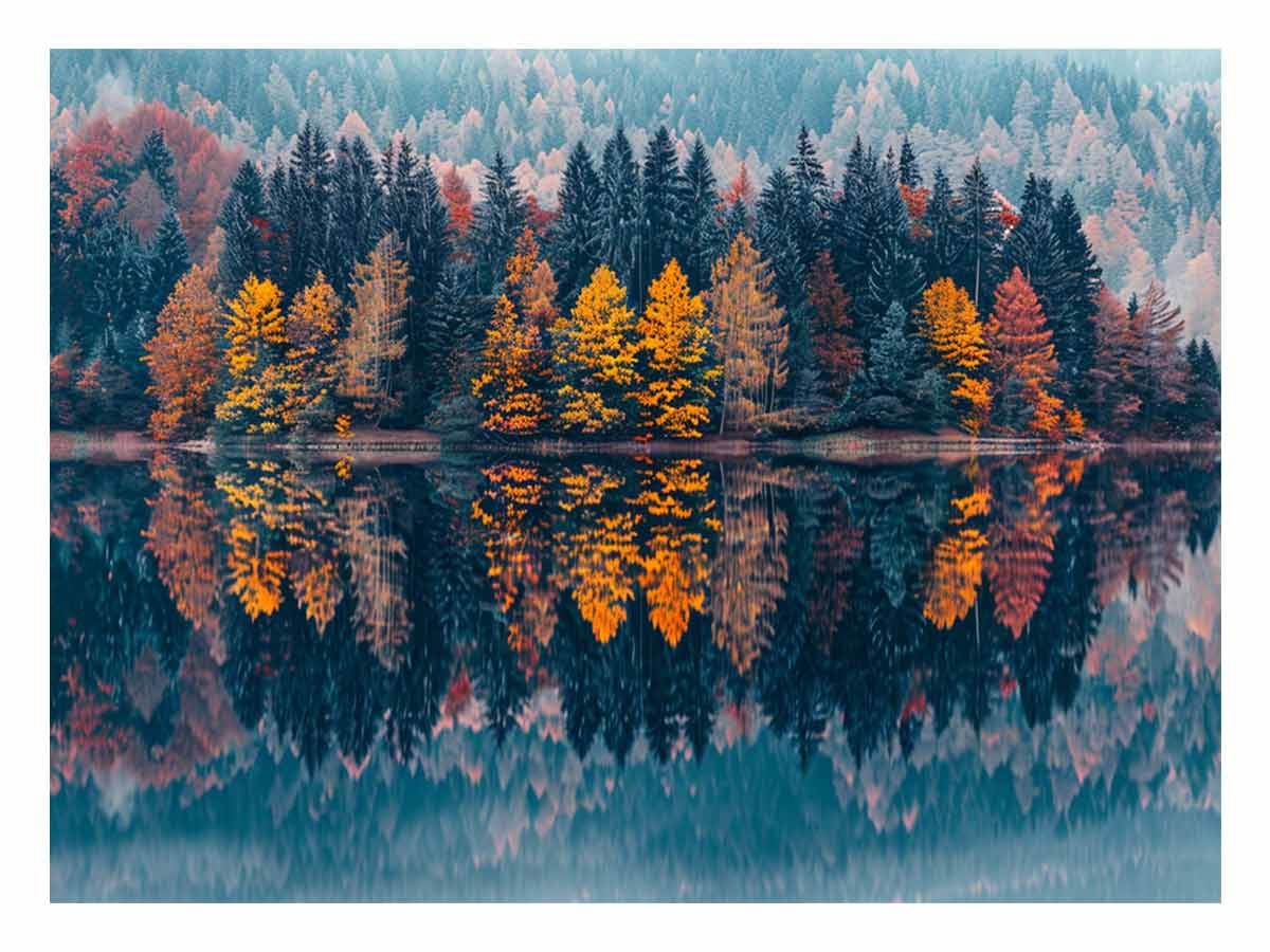 Autum  Forest Lake Canvas painting Print