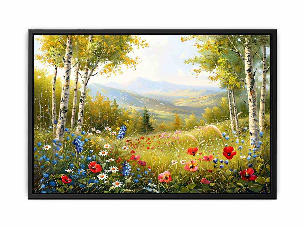 Beauitful Landscape  Wild flowers Painting Canvas Print