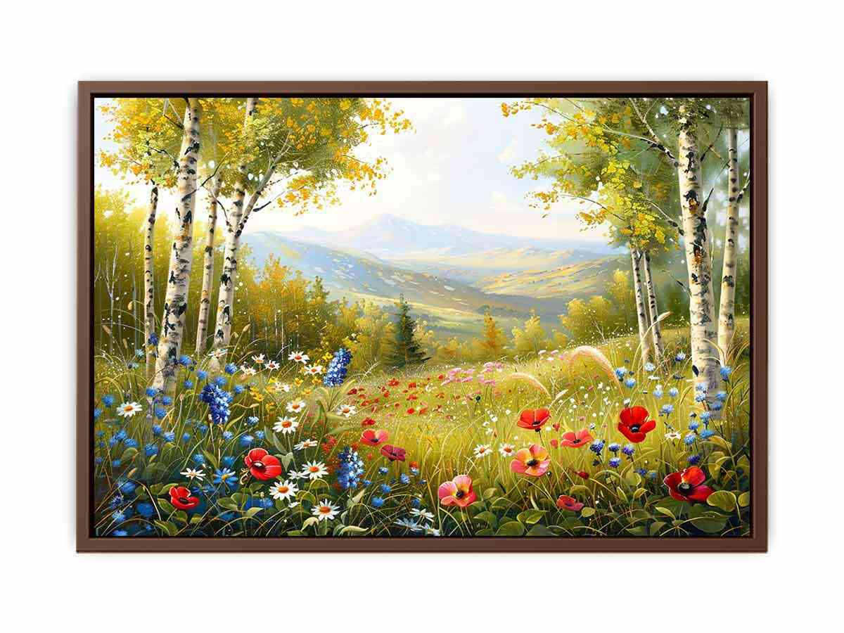 Beauitful Landscape  Wild flowers Painting Canvas Print