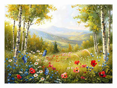 Beauitful Landscape  Wild flowers Painting Canvas Print