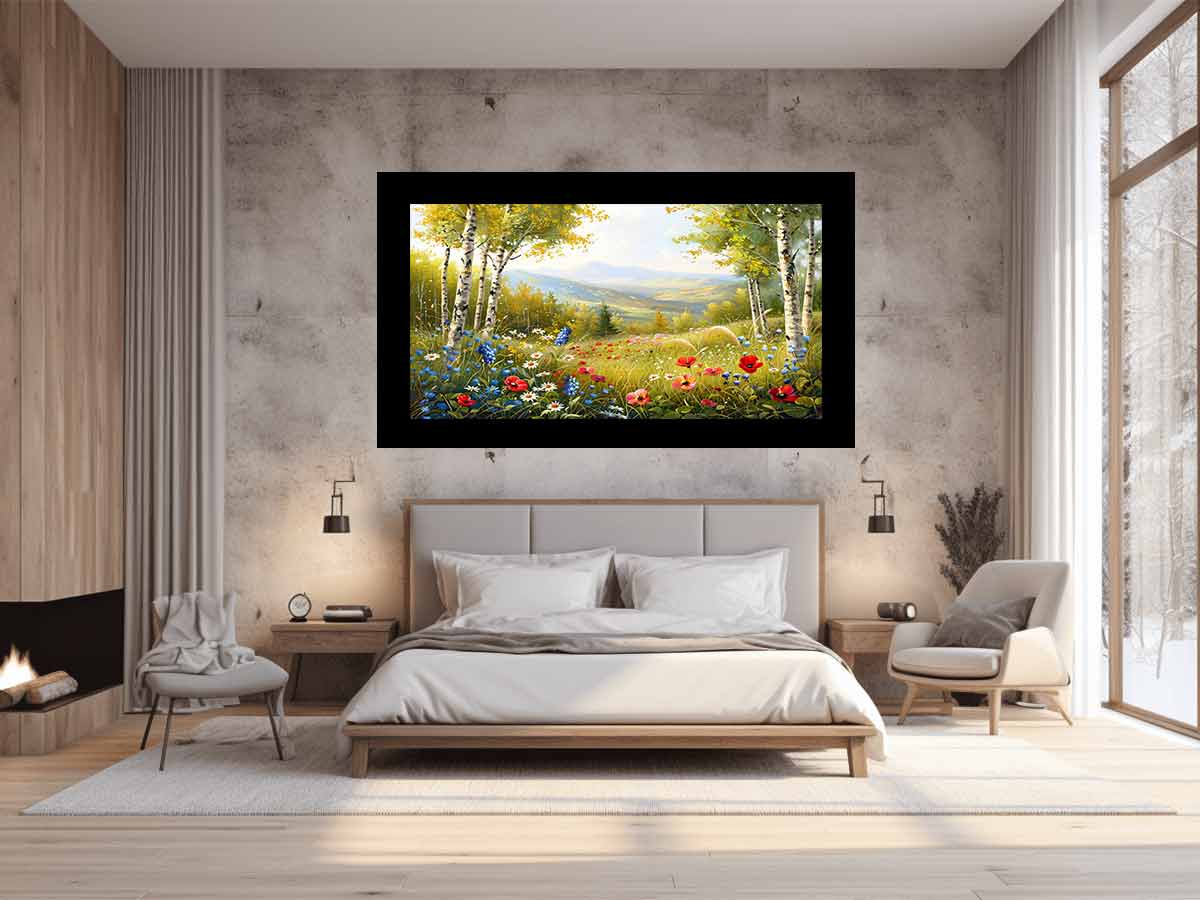 Beauitful Landscape  Wild flowers Painting Canvas Print