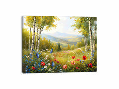 Beauitful Landscape  Wild flowers Painting Canvas Print