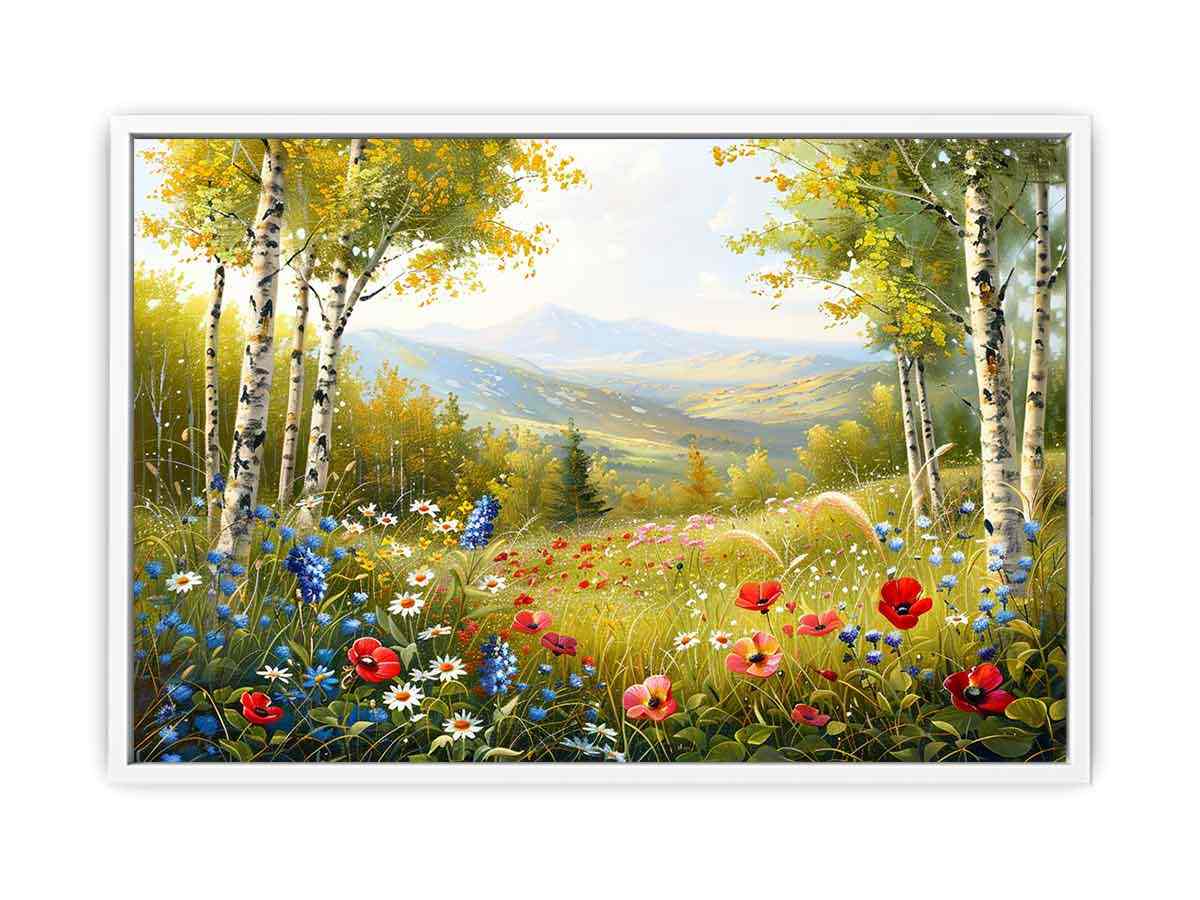 Beauitful Landscape  Wild flowers Painting Canvas Print