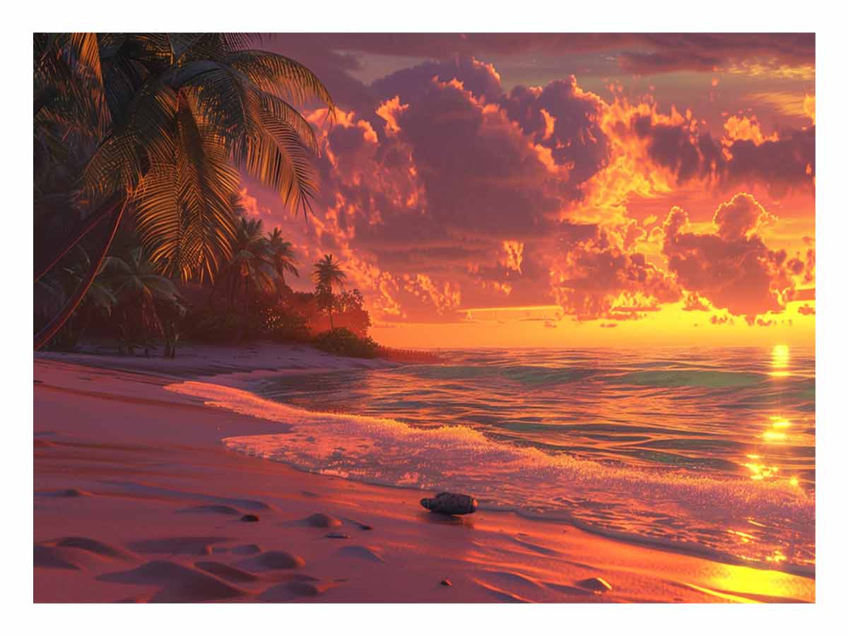 Sunrise Sunset Beach Scene  Canvas painting