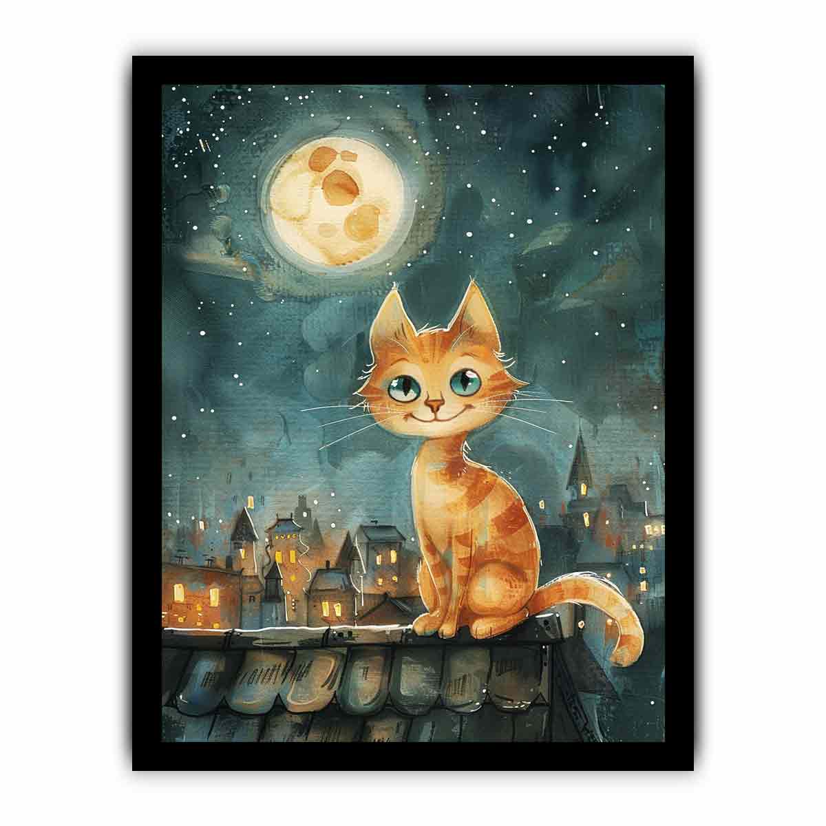 Cute Cat  Watercolor Canvas Painting