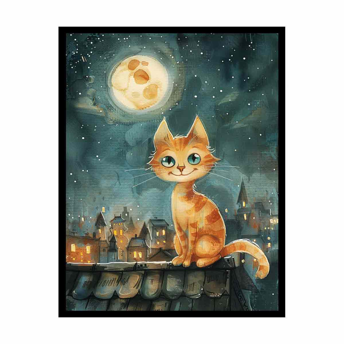Cute Cat  Watercolor Canvas Painting