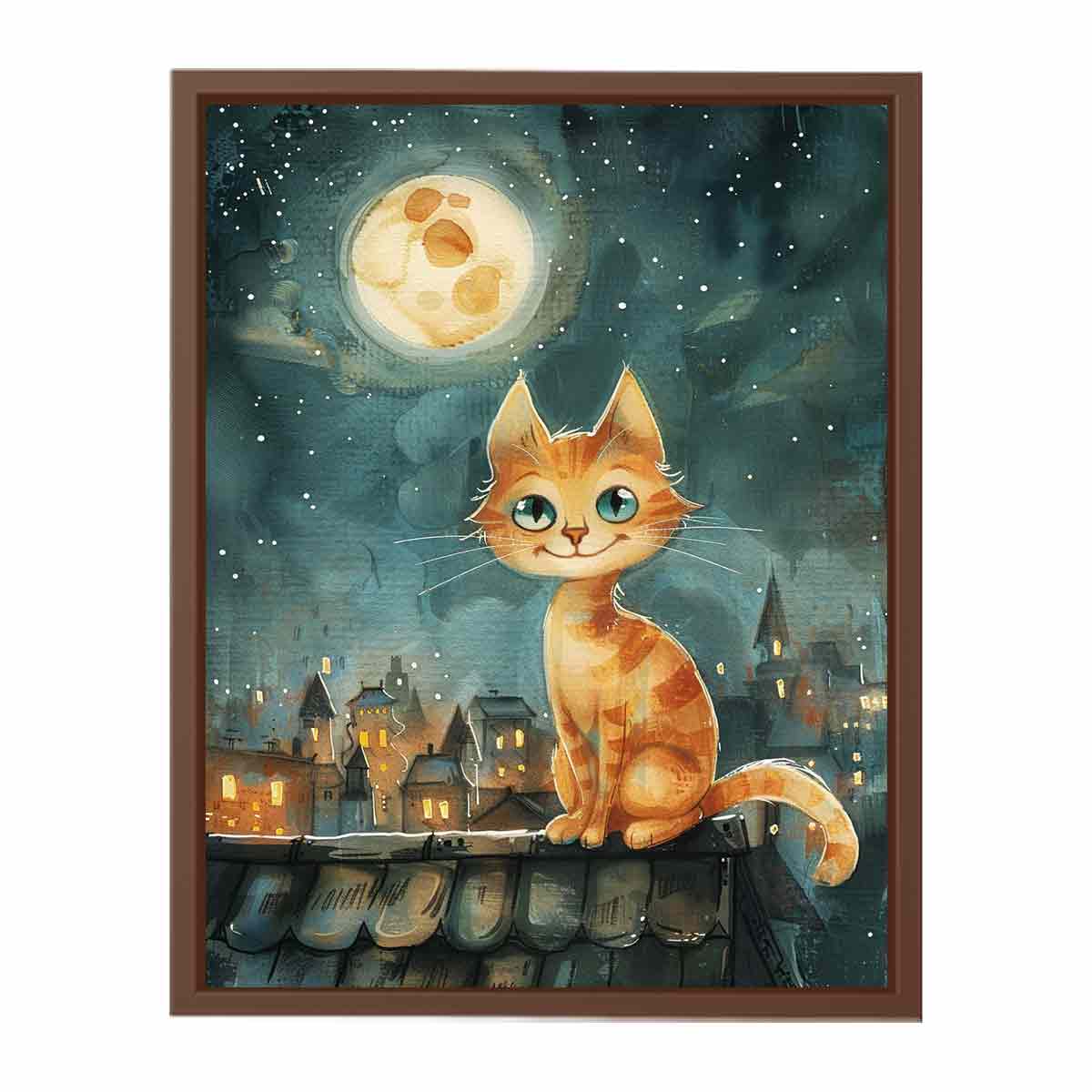 Cute Cat  Watercolor Canvas Painting