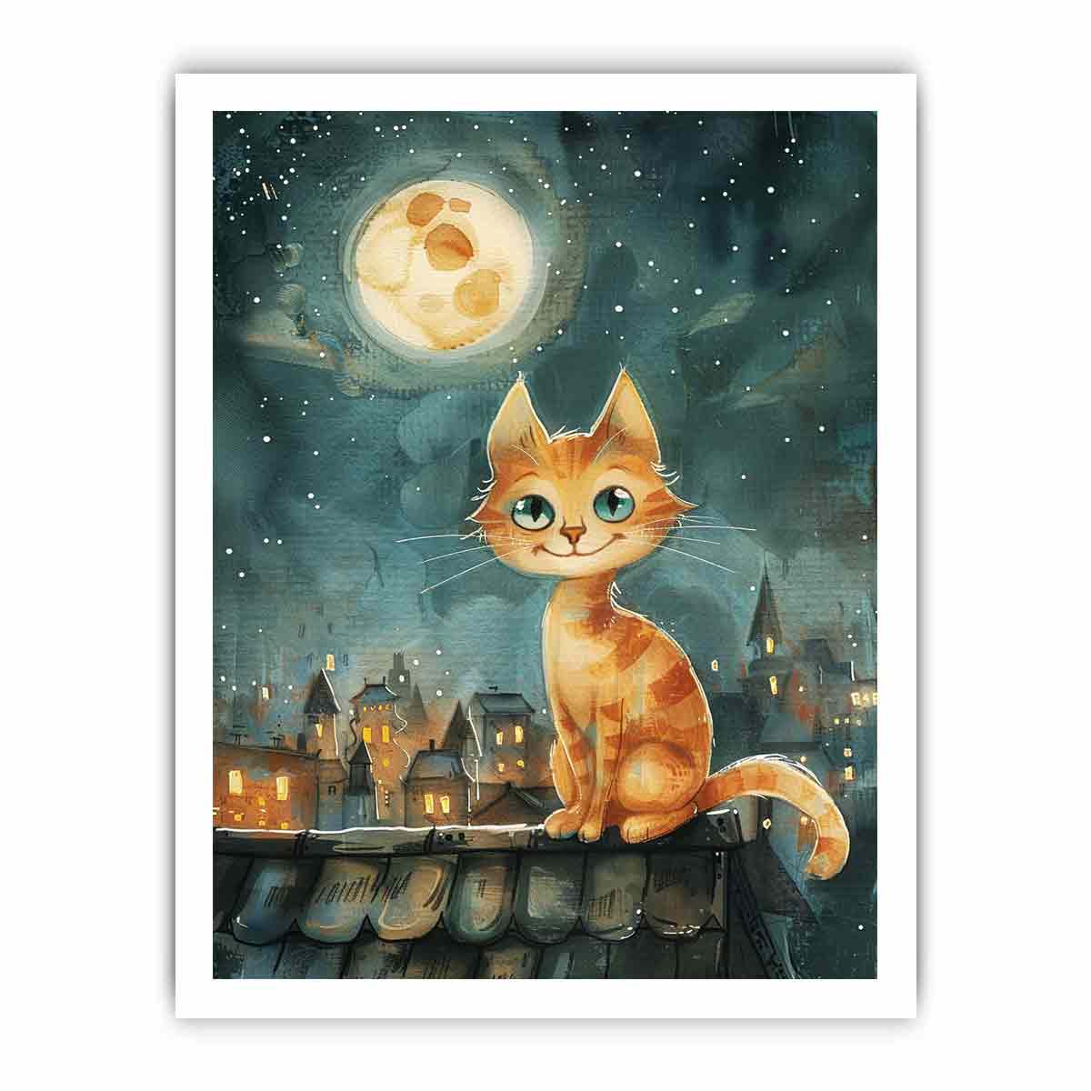 Cute Cat  Watercolor Canvas Painting