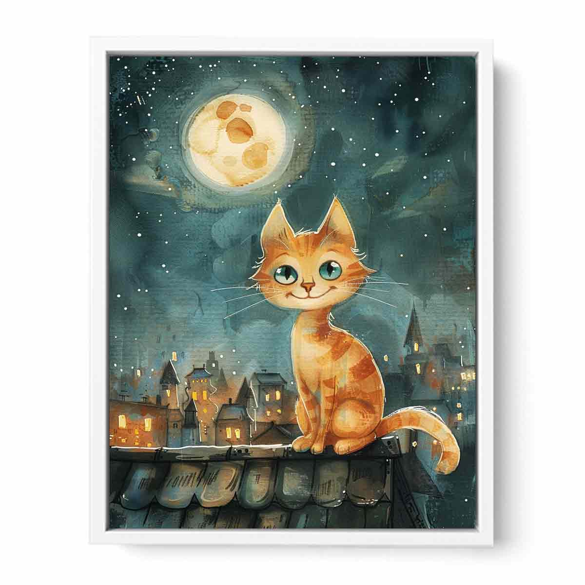 Cute Cat  Watercolor Canvas Painting