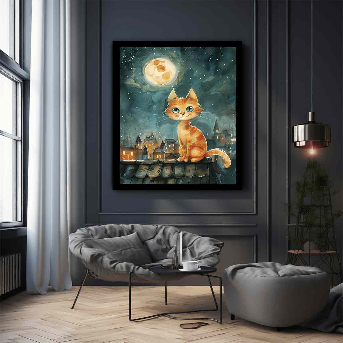 Cute Cat  Watercolor Canvas Painting