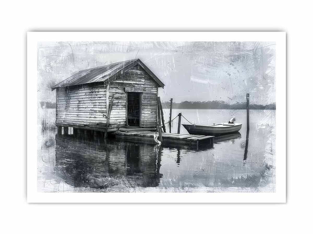 Fishing Shack  balck & white  Canvas Print