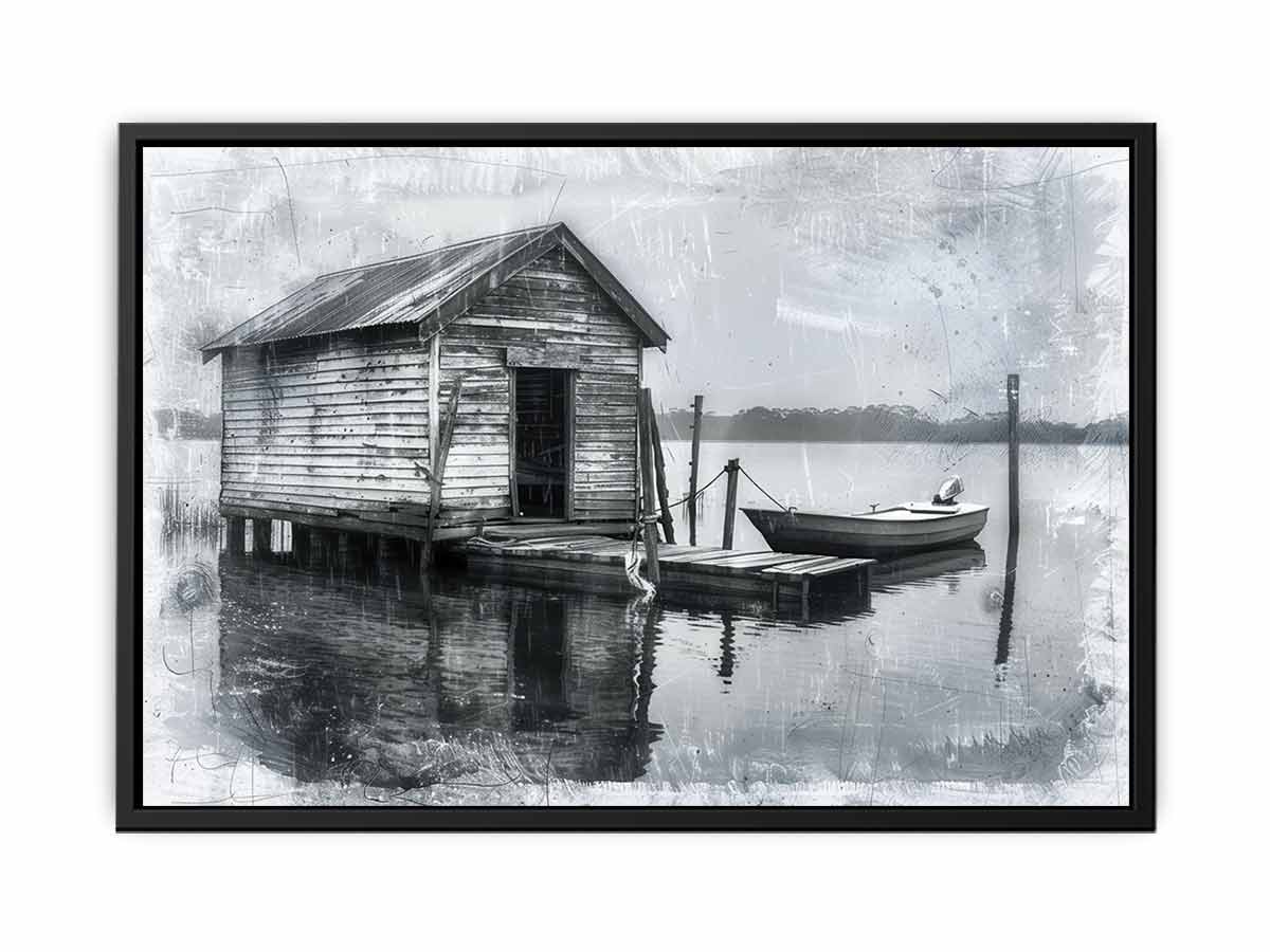 Fishing Shack  balck & white  Canvas Print