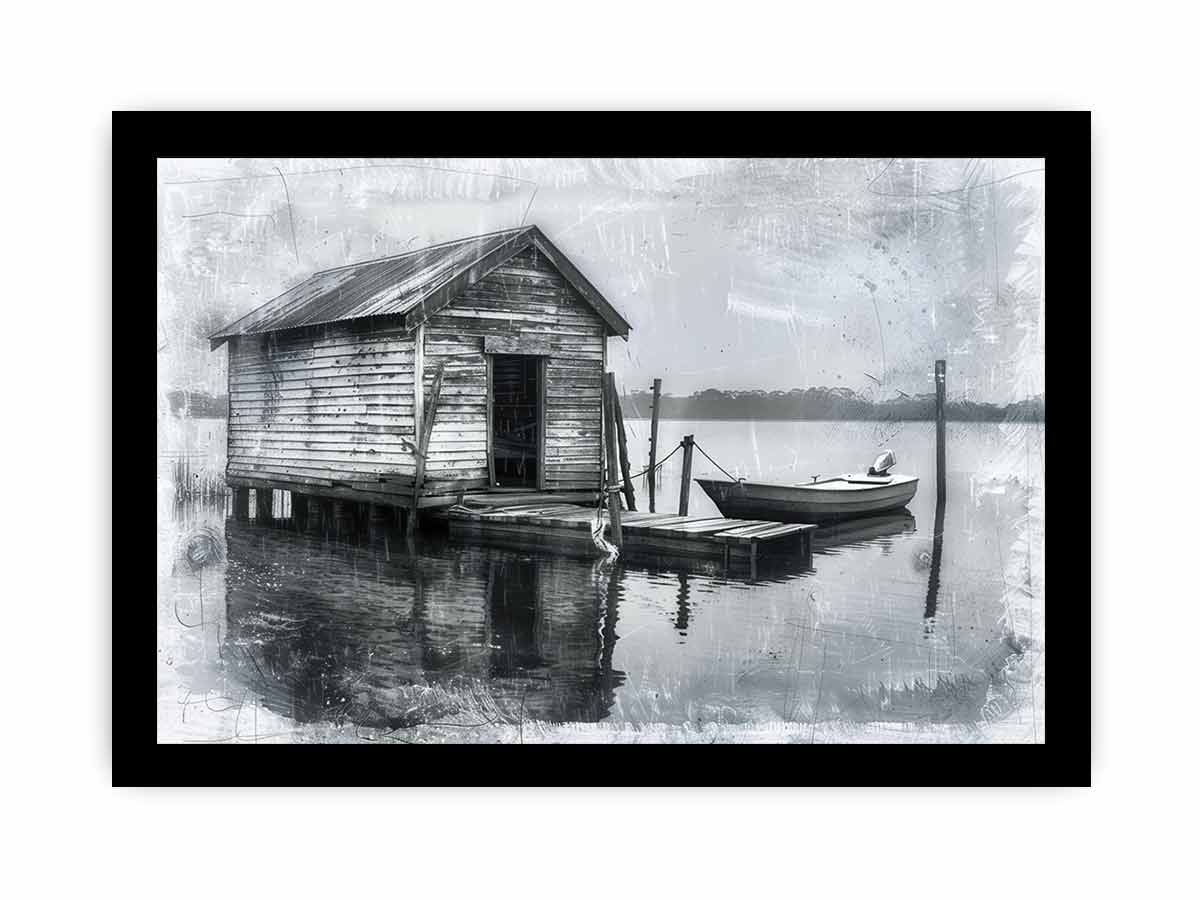 Fishing Shack  balck & white  Canvas Print