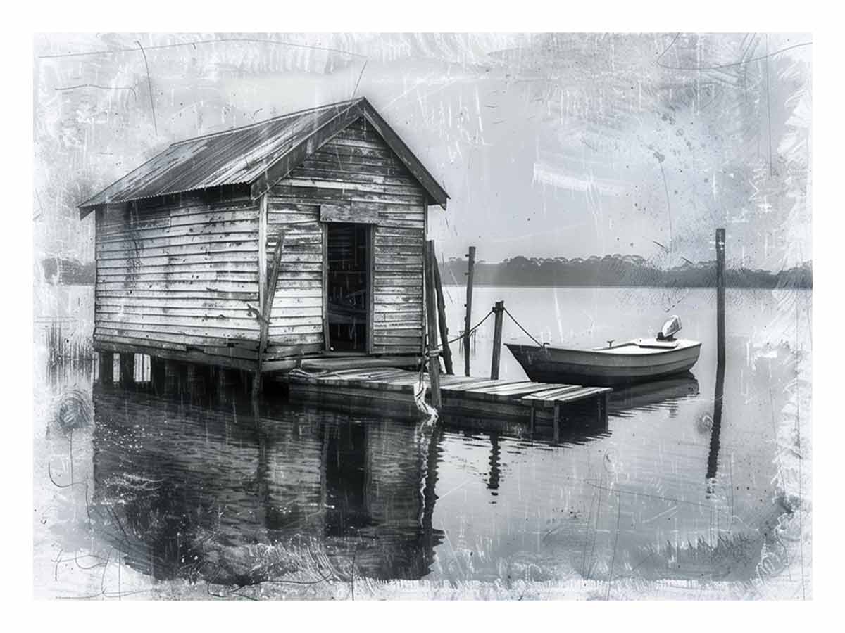 Fishing Shack  balck & white  Canvas Print