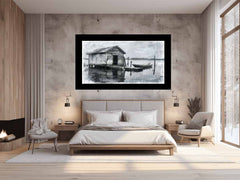 Fishing Shack  balck & white  Canvas Print