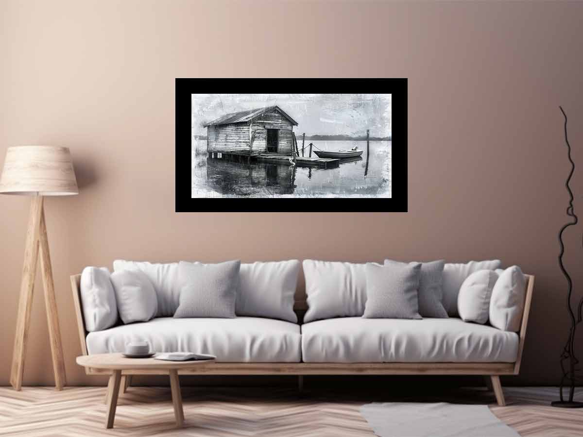 Fishing Shack  balck & white  Canvas Print