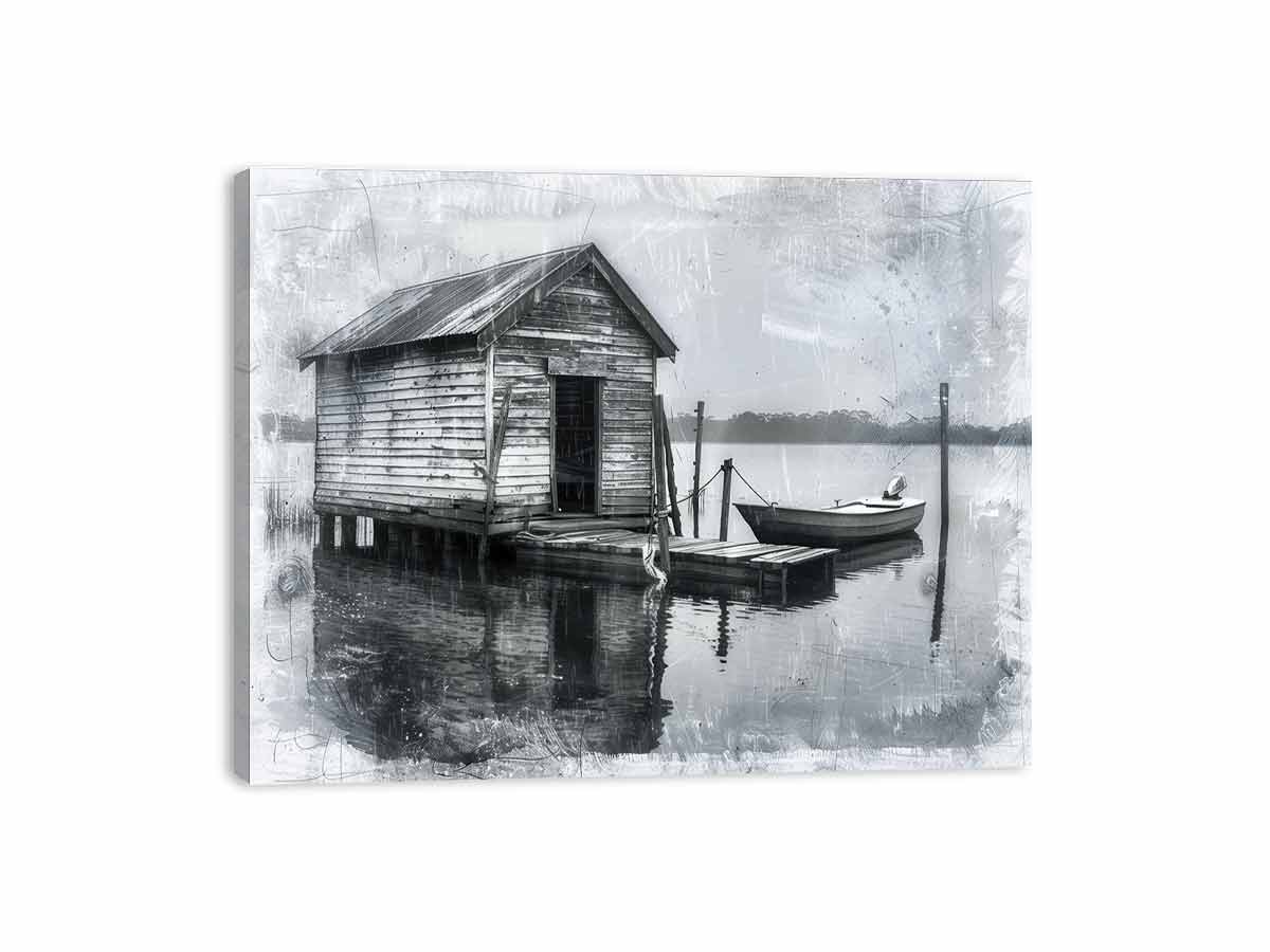 Fishing Shack  balck & white  Canvas Print