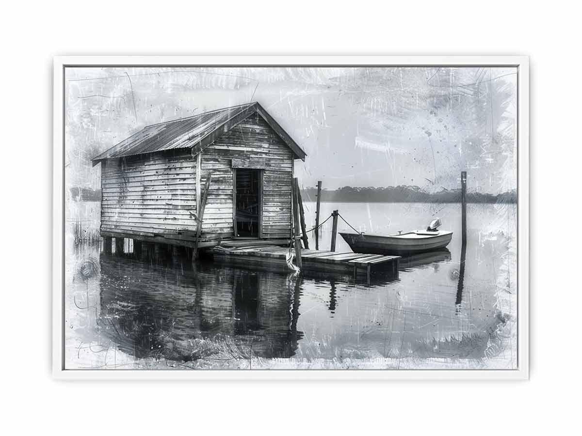 Fishing Shack  balck & white  Canvas Print