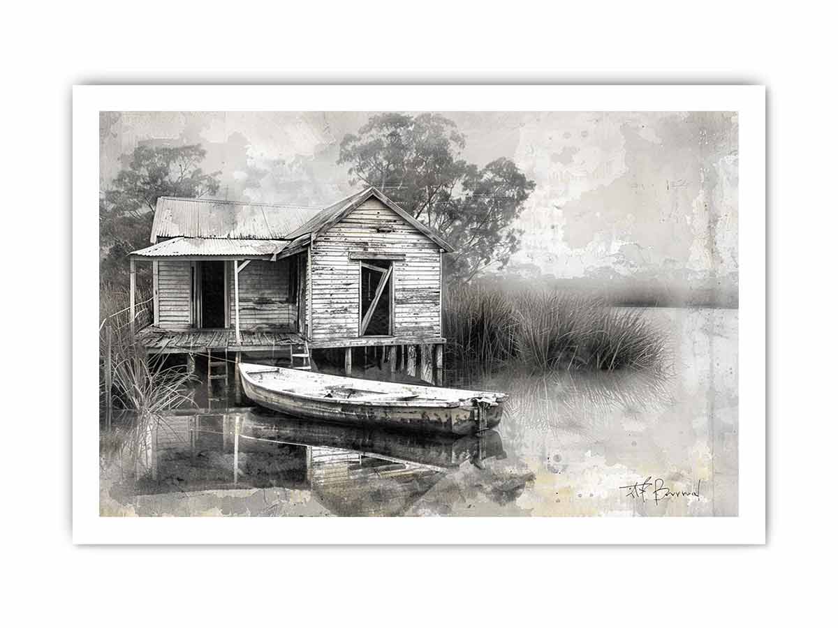 Fishing Shack  Black white Photography Art print