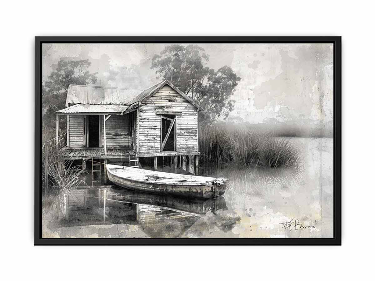 Fishing Shack  Black white Photography Art print