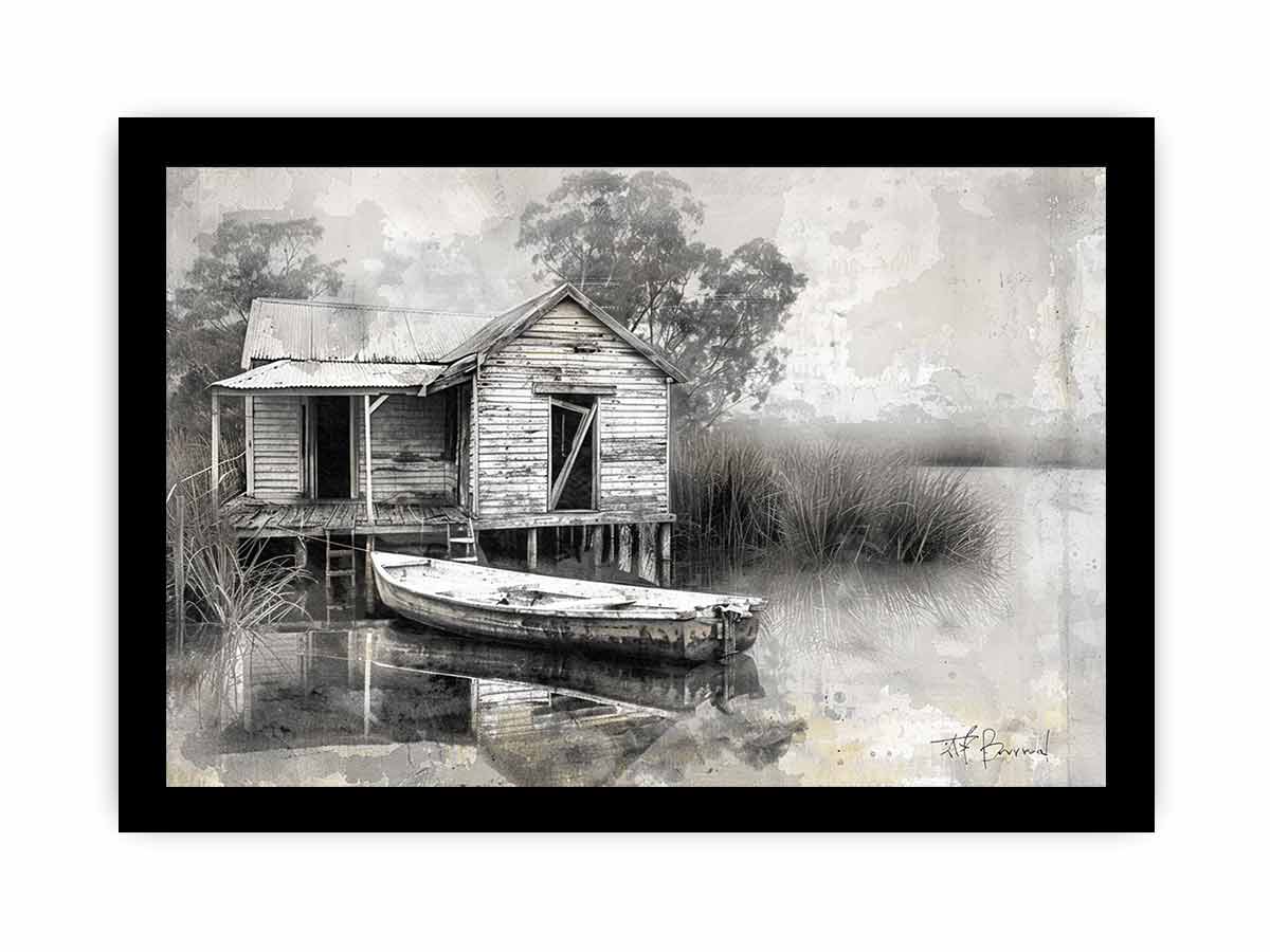 Fishing Shack  Black white Photography Art print