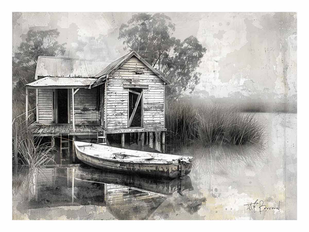 Fishing Shack  Black white Photography Art print