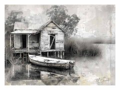 Fishing Shack  Black white Photography Art print