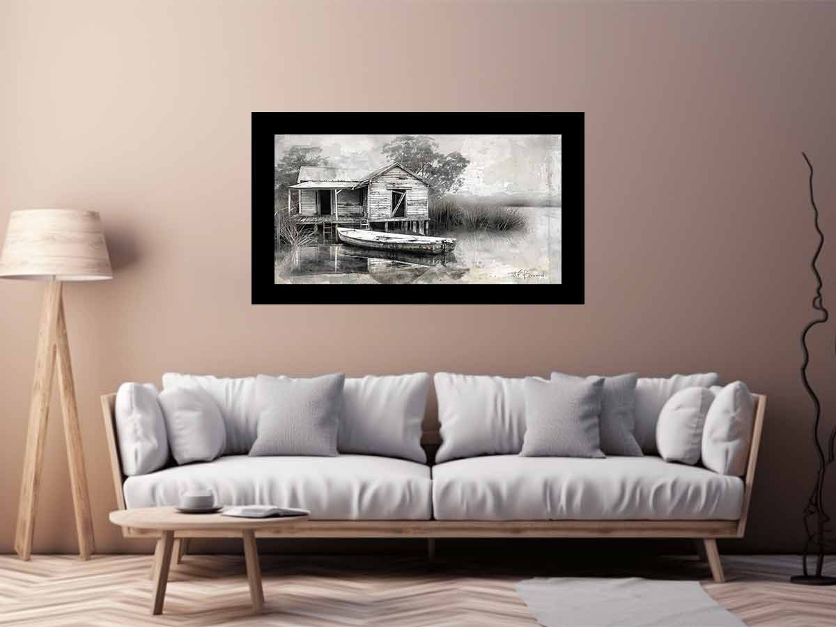 Fishing Shack  Black white Photography Art print