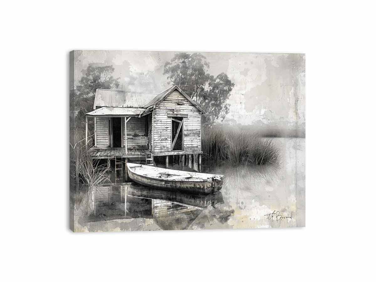 Fishing Shack  Black white Photography Art print