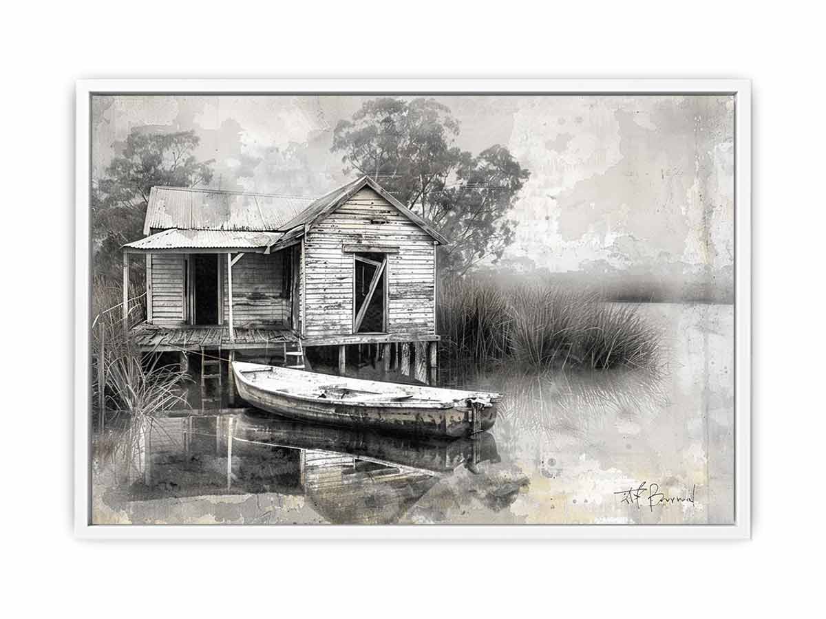 Fishing Shack  Black white Photography Art print