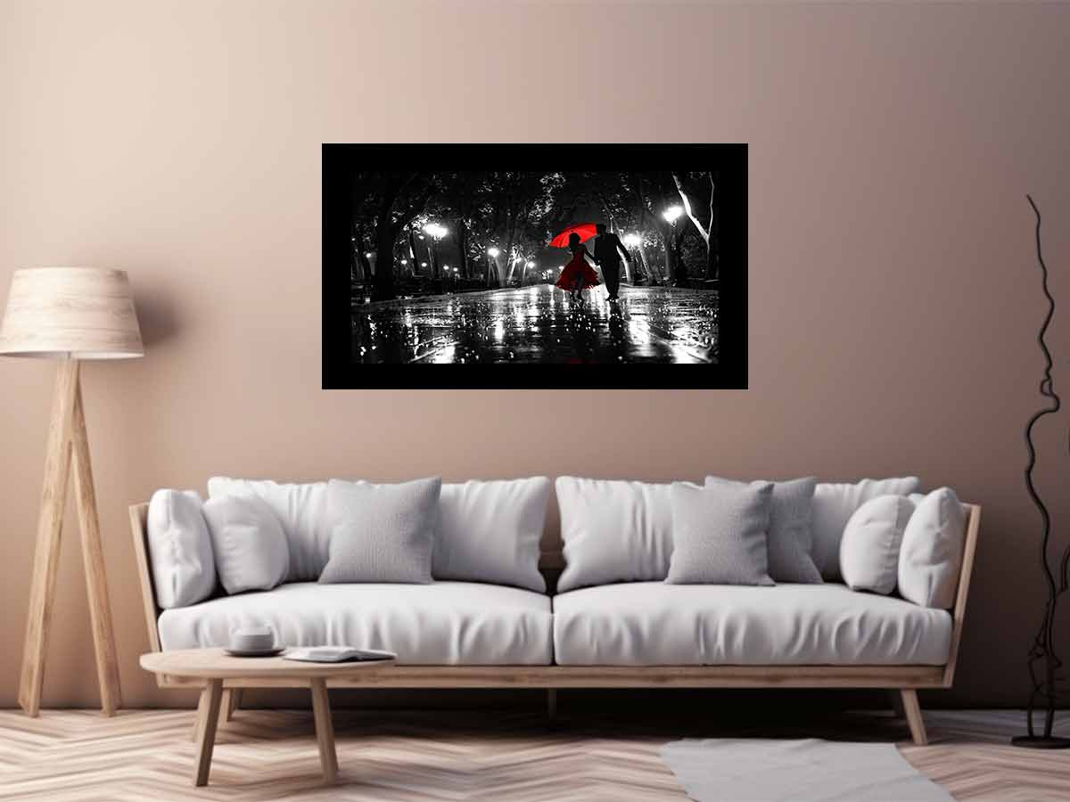 Rainy Day Couple Dance painting   Canvas Print
