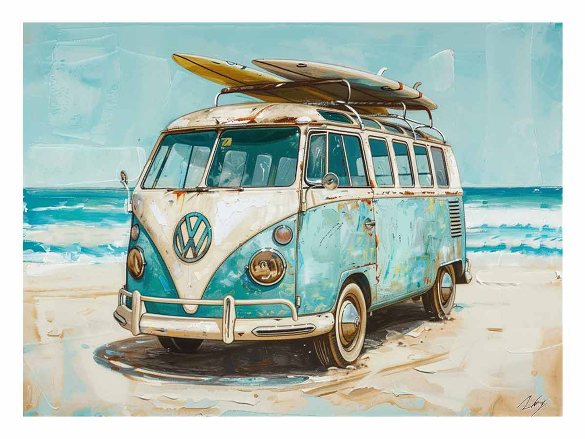 Beach Parking  Van Mircobus  Canvas Print