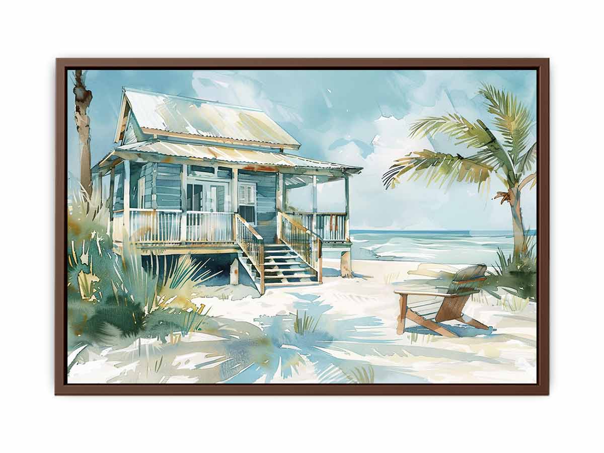 Beach House  Watercolor Canvas Painting