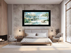 Beach House  Watercolor Canvas Painting